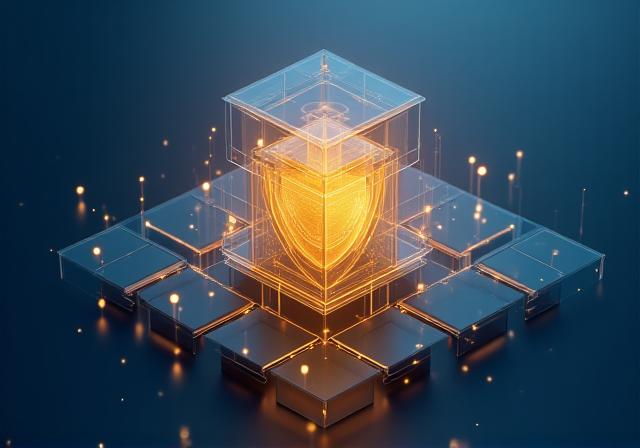 Abstract representation of financial safety nets using geometric shapes and golden accents